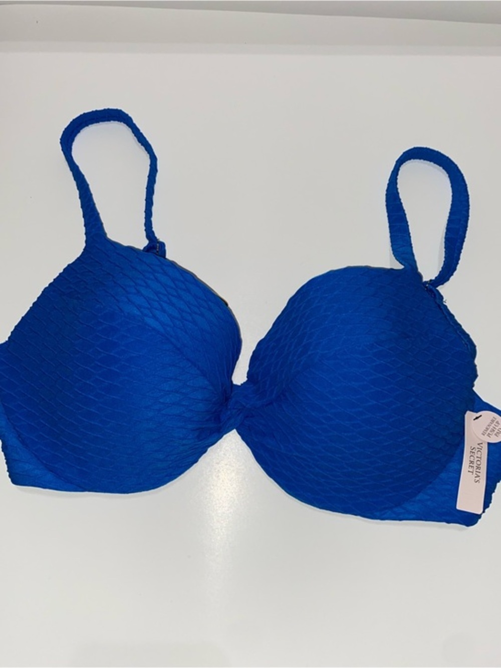 Victoria's Secret Royal Blue Textured Padded Bikini Top 36D NWT
